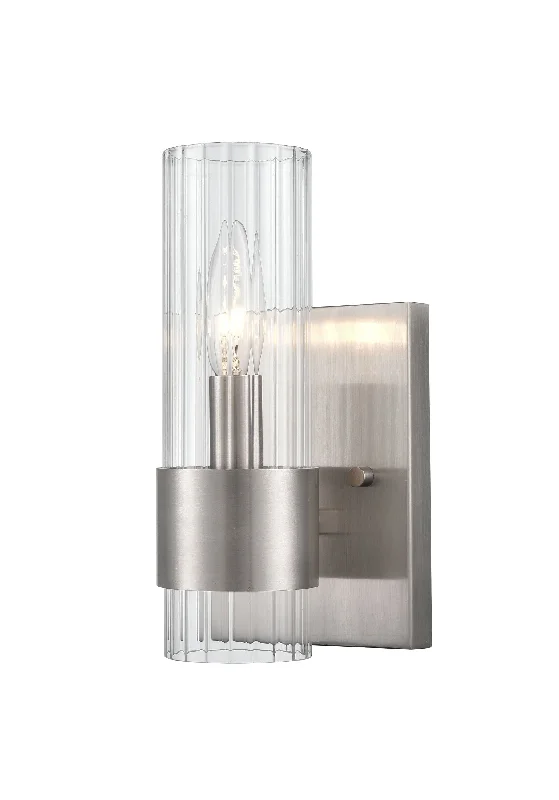 Industrial Area Lighting for Large Open SpacesCaberton Wall Sconce - Brushed Nickel - Clear Beveled Glass - 4.7in. Extension - E26 Medium Base Industrial Area Lighting for Large Open SpacesCaberton Wall Sconce - Brushed Nickel - Clear Beveled Glass - 4.7in. Extension - E26 Medium Base