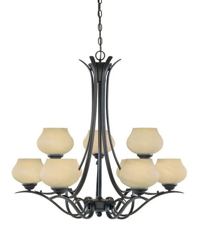 Designers Fountain Lighting 82089 BNB Nine Light Hanging Chandelier in Burnished Bronze Finish