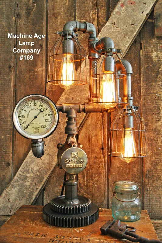 Energy - Efficient Industrial Lighting for Cost - SavingsSteampunk Lamp, Antique Gear and Steam Gauge #169 MTO Energy - Efficient Industrial Lighting for Cost - SavingsSteampunk Lamp, Antique Gear and Steam Gauge #169 MTO