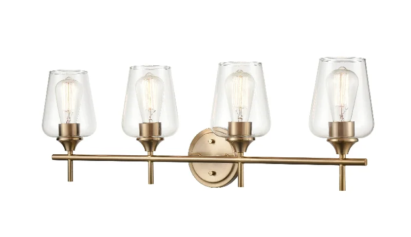 Shock - Resistant Industrial Lighting for Vibrating Machinery Areas4 Lamps Ashford Vanity Light - Modern Gold - Clear Glass - 31in. Wide Shock - Resistant Industrial Lighting for Vibrating Machinery Areas4 Lamps Ashford Vanity Light - Modern Gold - Clear Glass - 31in. Wide
