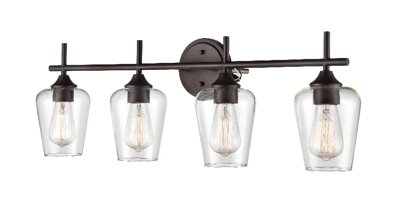 Industrial Lighting with High CRI (Color Rendering Index) for True Color Perception4 Lamps Ashford Vanity Light - Rubbed Bronze - Clear Glass - 31in. Wide Industrial Lighting with High CRI (Color Rendering Index) for True Color Perception4 Lamps Ashford Vanity Light - Rubbed Bronze - Clear Glass - 31in. Wide