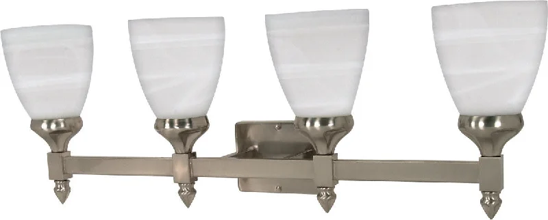 Nuvo Lighting 60-469 Triumph Collection Four Light Energy Star Efficient GU24 Bath Vanity Wall Mount in Brushed Nickel Finish Nuvo Lighting 60-469 Triumph Collection Four Light Energy Star Efficient GU24 Bath Vanity Wall Mount in Brushed Nickel Finish