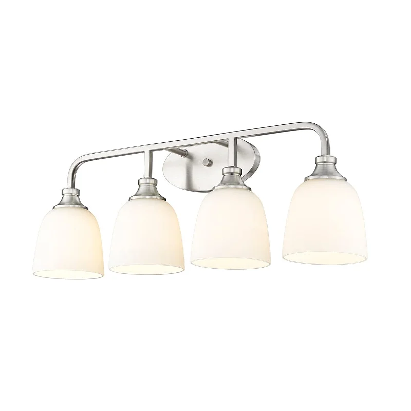 Industrial Lighting for Chemical Plants4 Lamps Alberta Vanity Light - Brushed Nickel - White Glass - 30in. Wide Industrial Lighting for Chemical Plants4 Lamps Alberta Vanity Light - Brushed Nickel - White Glass - 30in. Wide