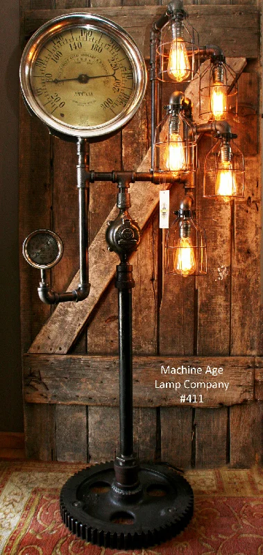 Shock - Resistant Industrial Lighting for Vibrating Machinery AreasSteampunk Industrial Floor Lamp, Steam Gauge #411 Shock - Resistant Industrial Lighting for Vibrating Machinery AreasSteampunk Industrial Floor Lamp, Steam Gauge #411