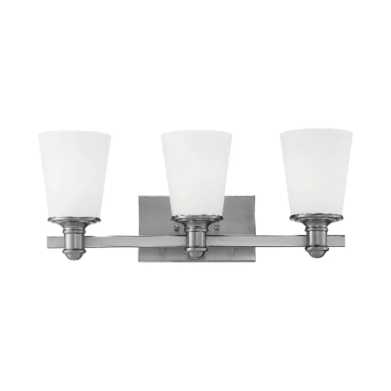 Industrial Task Lighting for Precision Workstations3 Lamps Cimmaron Vanity Light - Satin Nickel - Etched White Glass - 20in. Wide Industrial Task Lighting for Precision Workstations3 Lamps Cimmaron Vanity Light - Satin Nickel - Etched White Glass - 20in. Wide