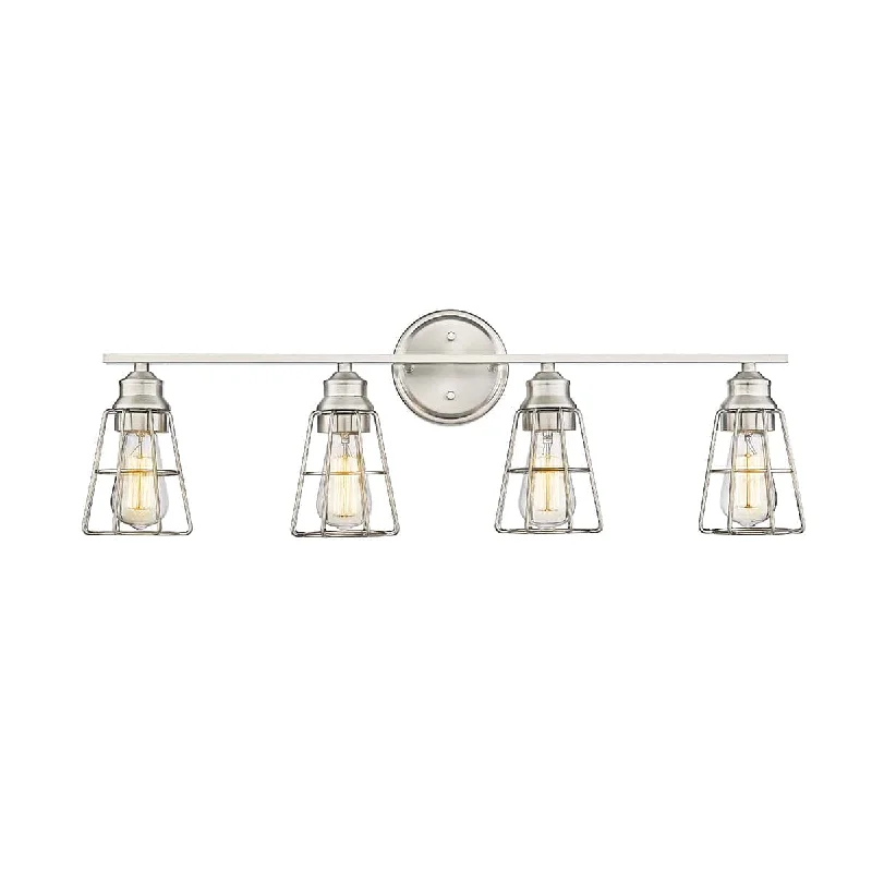 Industrial Lighting for Pharmaceutical Manufacturing4 Lamps Vanity Light - Brushed Nickel - 32in. Wide Industrial Lighting for Pharmaceutical Manufacturing4 Lamps Vanity Light - Brushed Nickel - 32in. Wide