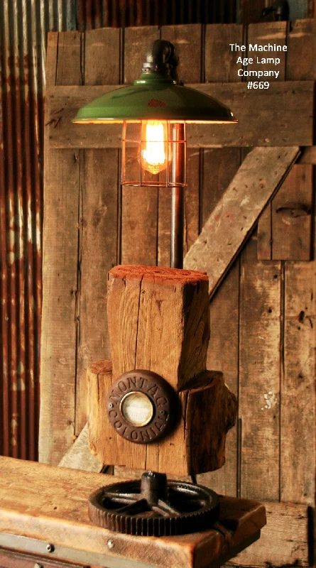 Low - Bay Industrial Lighting Fixtures for Small FactoriesSteampunk Industrial Vintage Cabin Wood and Gear Lamp, Light , #669 - SOLD Low - Bay Industrial Lighting Fixtures for Small FactoriesSteampunk Industrial Vintage Cabin Wood and Gear Lamp, Light , #669 - SOLD