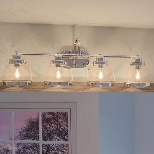 Dimmable Industrial Lighting for Ambiance ControlUHP2540 Luxe Industrial Chic Bathroom Vanity Light, 11.25"H x 35.75"W, Polished Nickel Finish, Nottingham Collection Dimmable Industrial Lighting for Ambiance ControlUHP2540 Luxe Industrial Chic Bathroom Vanity Light, 11.25"H x 35.75"W, Polished Nickel Finish, Nottingham Collection