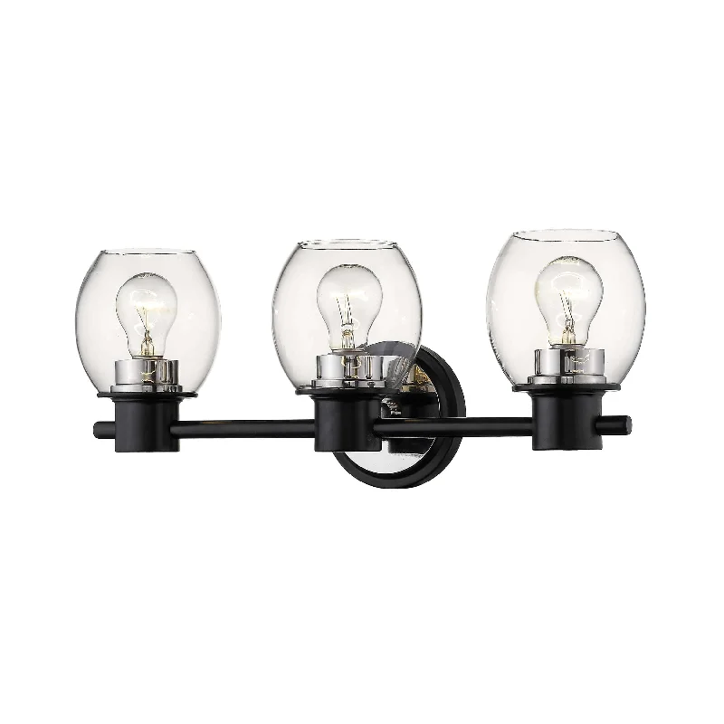 Industrial Lighting for Textile Mills3 Lamps Bathroom Vanity Light - Matte Black / Polished Nickel - Clear Glass - 20in. Wide Industrial Lighting for Textile Mills3 Lamps Bathroom Vanity Light - Matte Black / Polished Nickel - Clear Glass - 20in. Wide