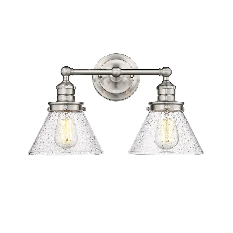 Industrial Lighting for Food Processing Factories2 Lamps Eyden Vanity Light - Brushed Nickel - Clear Seeded Glass - 18.375in. Wide Industrial Lighting for Food Processing Factories2 Lamps Eyden Vanity Light - Brushed Nickel - Clear Seeded Glass - 18.375in. Wide