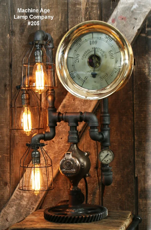 Adjustable Industrial Lighting for Flexible IlluminationSteampunk Lamp, Steam Gauge and Gear Base #205 - SOLD Adjustable Industrial Lighting for Flexible IlluminationSteampunk Lamp, Steam Gauge and Gear Base #205 - SOLD