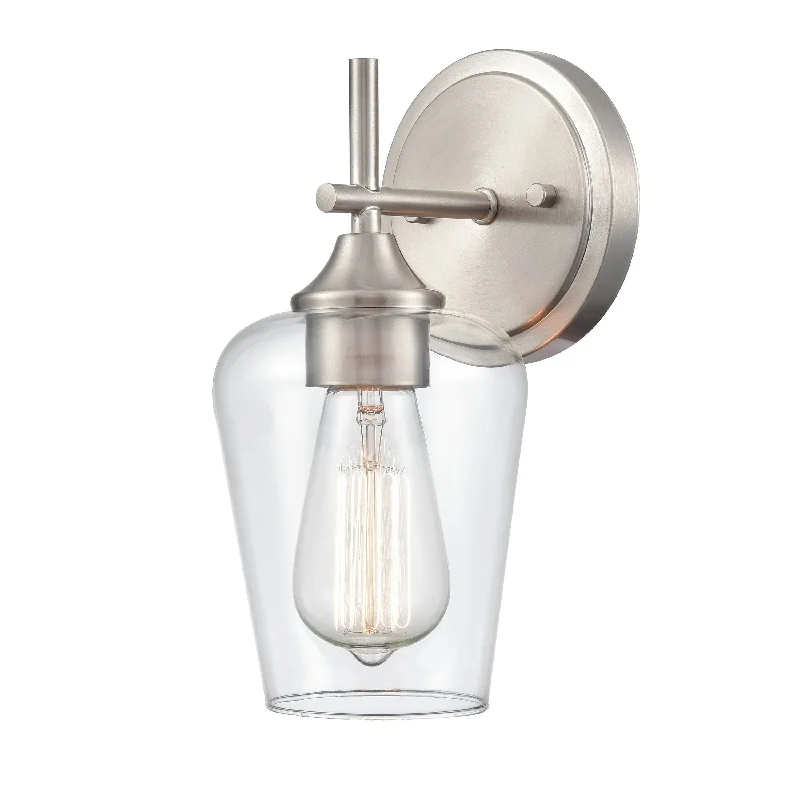 Industrial Lighting for Printing Press FacilitiesAshford Wall Sconce - Brushed Nickel - Clear Glass - 6.5in. Extension - E26 Medium Base Industrial Lighting for Printing Press FacilitiesAshford Wall Sconce - Brushed Nickel - Clear Glass - 6.5in. Extension - E26 Medium Base