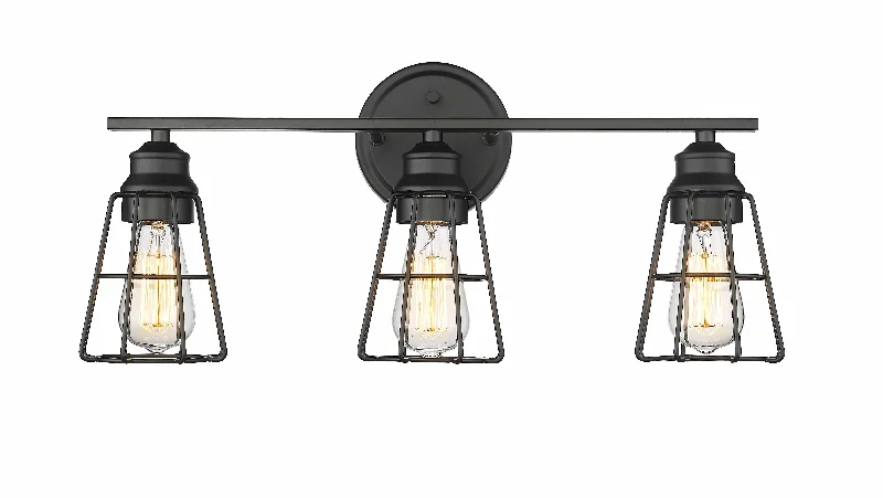 Energy - Efficient Industrial Lighting for Cost - Savings3 Lamps Vanity Light - Matte Black - 22.875in. Wide Energy - Efficient Industrial Lighting for Cost - Savings3 Lamps Vanity Light - Matte Black - 22.875in. Wide