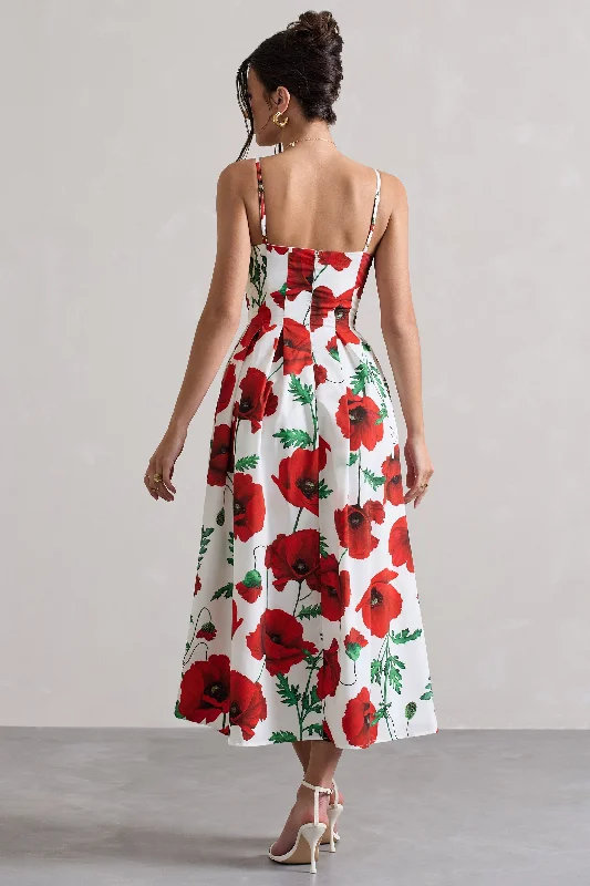 Ardea | Poppy Print Strappy Lace Up Split Midi Dress