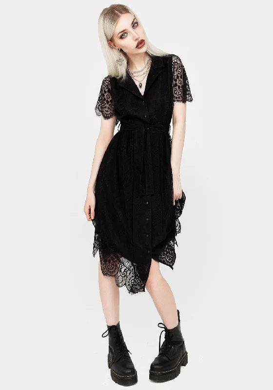 Martyr Collar Lace Midi Shirt Dress