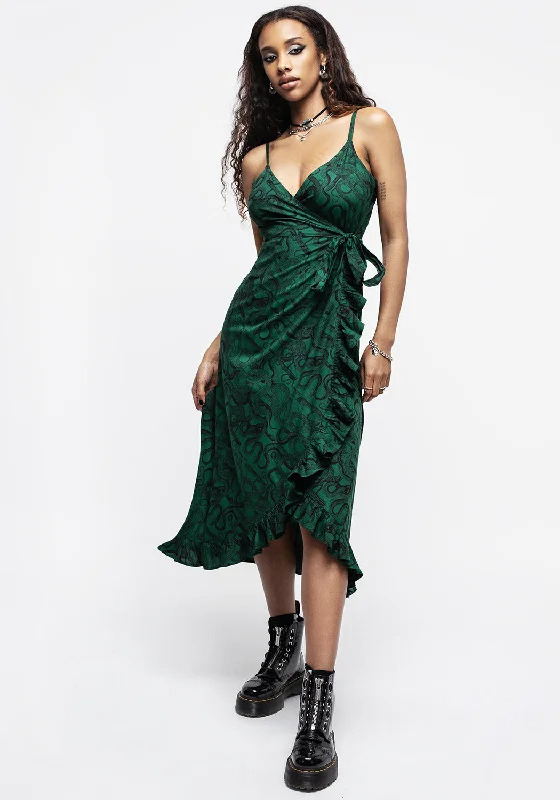 Ophidia Snake Print Cami Midaxi Wrap Dress - Green