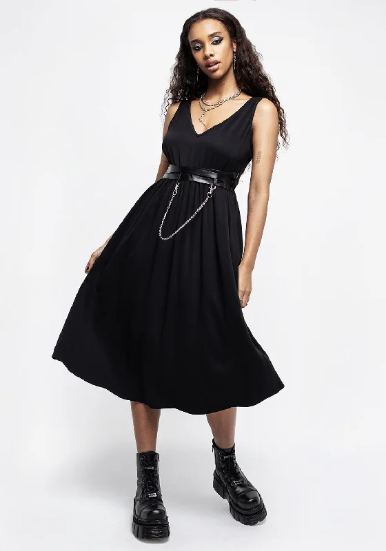 Raven V-Neck Sleeveless Chain Midi Dress