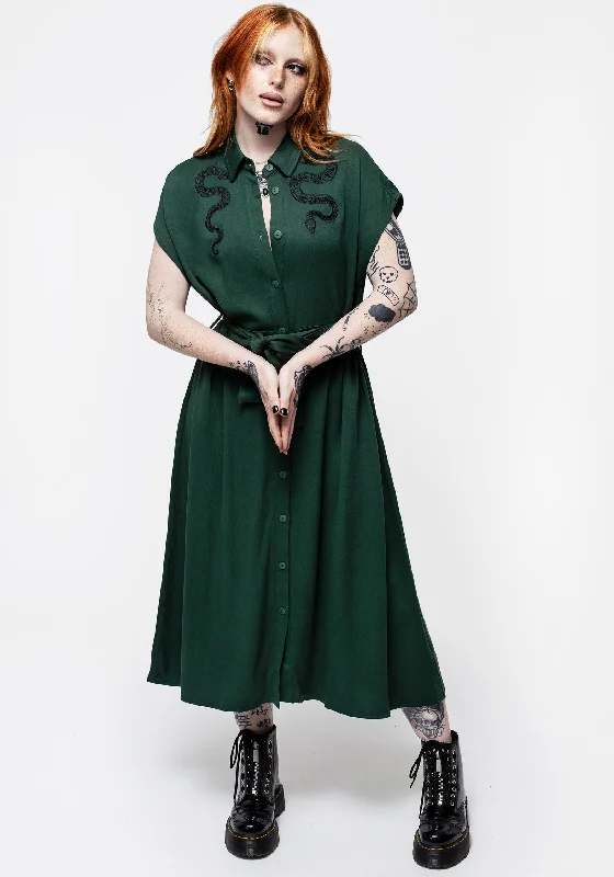 Slither Relaxed Midi Shirt Dress - Green