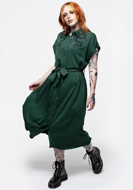 Slither Relaxed Midi Shirt Dress - Green