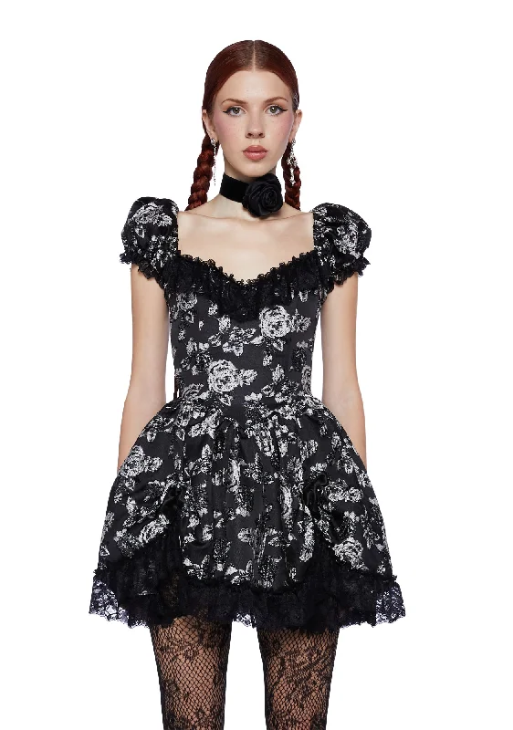 Tea And Circumstance Brocade Mini Dress - Black