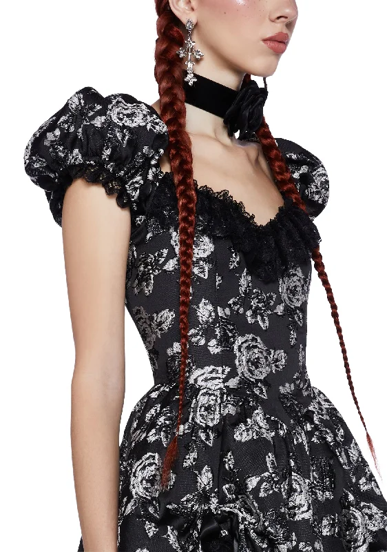 Tea And Circumstance Brocade Mini Dress - Black