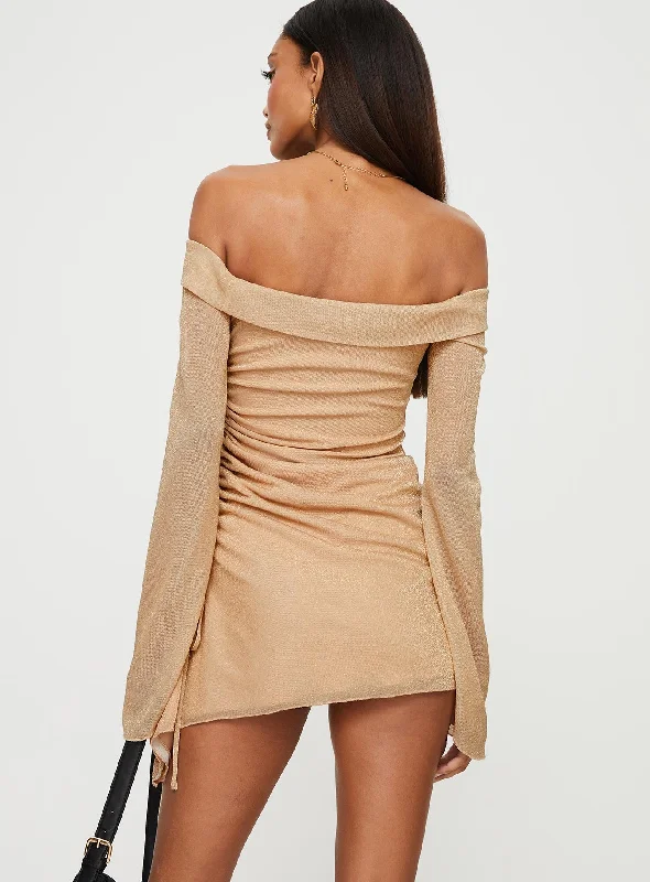 Villar Off The Shoulder Mini Dress Gold