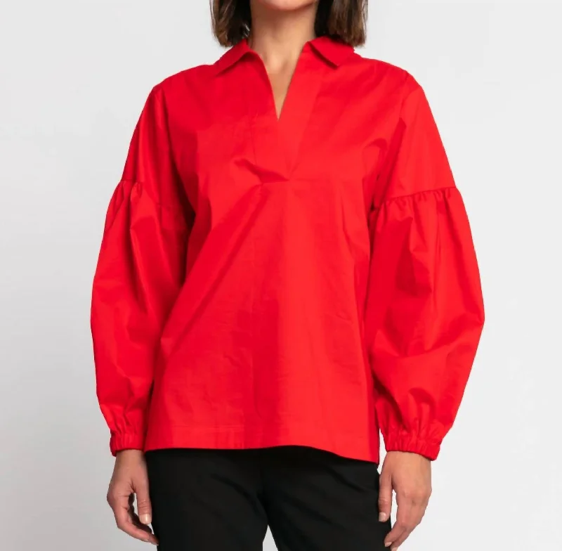 Arianna Puff Sleeve Top In Red