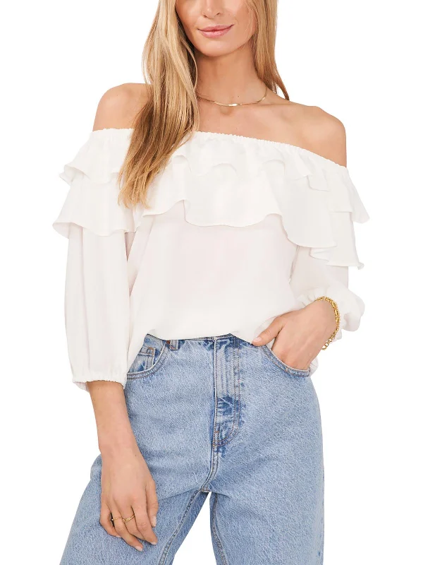 Challis Womens Ruffled Off-The-Shoulder Blouse