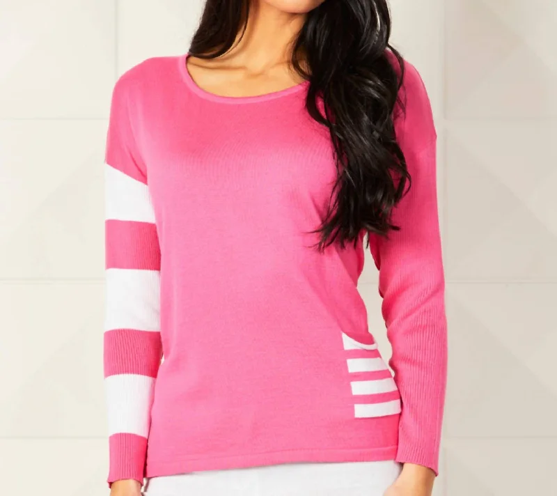 Crew Neck Stripe Arm & Pocket In Petal