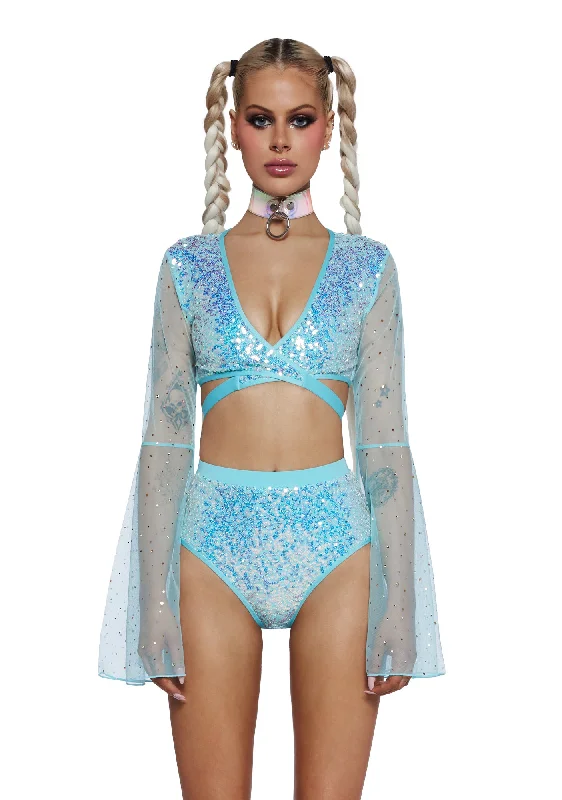 Dazed Dreamer Sequin Wrap Top - Blue