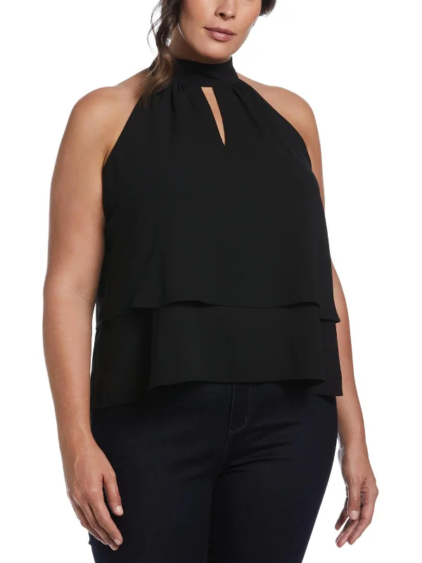 Plus Womens Tiered Halter Blouse