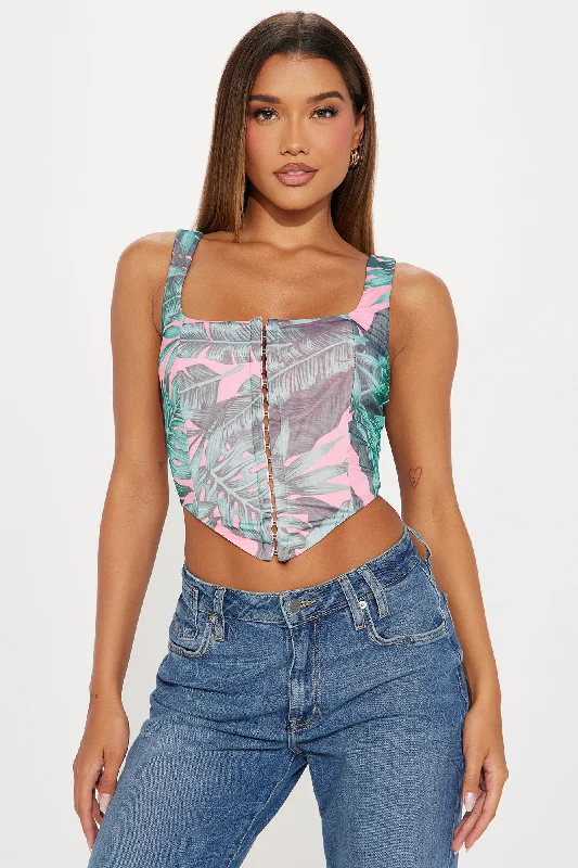 Summer Fling Mesh Corset Top - Pink/combo