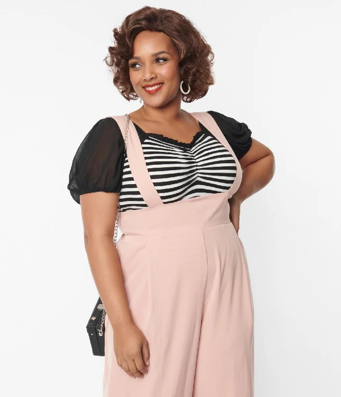 Unique Vintage Plus Size Black & White Striped Short Sleeve Bodysuit