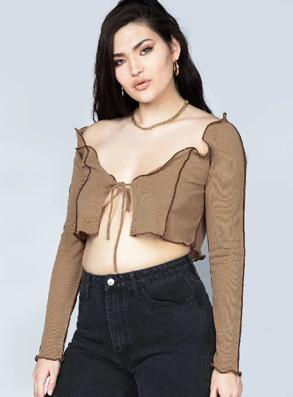 Veronica Tie Front Top Brown