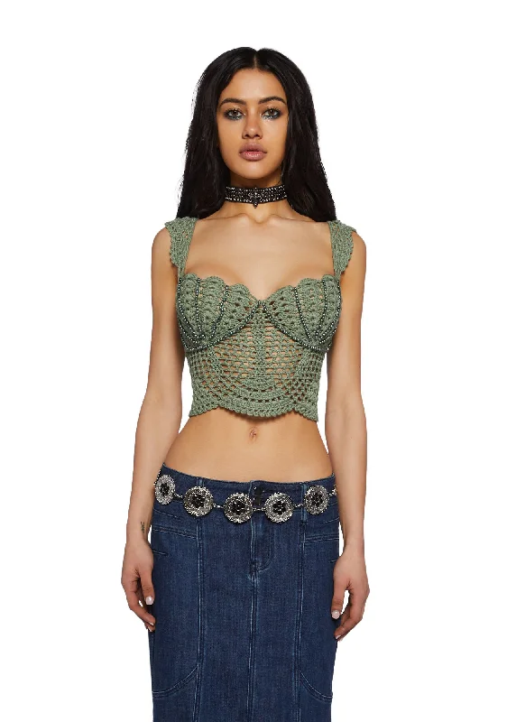 Washed Ashore Crochet Top-Green