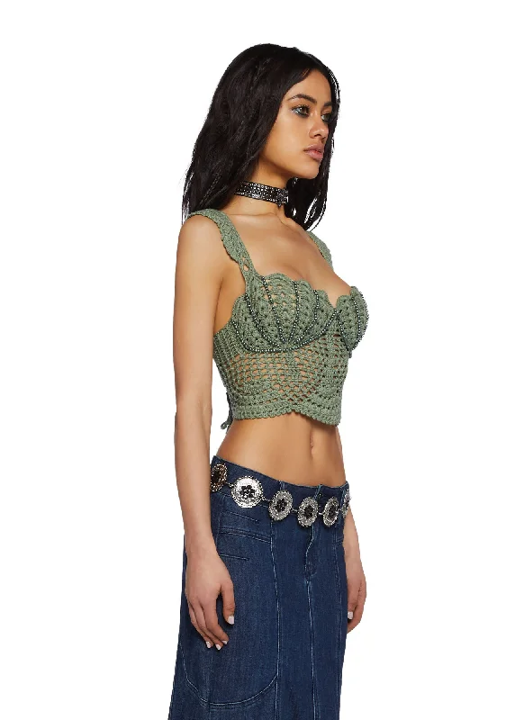 Washed Ashore Crochet Top-Green