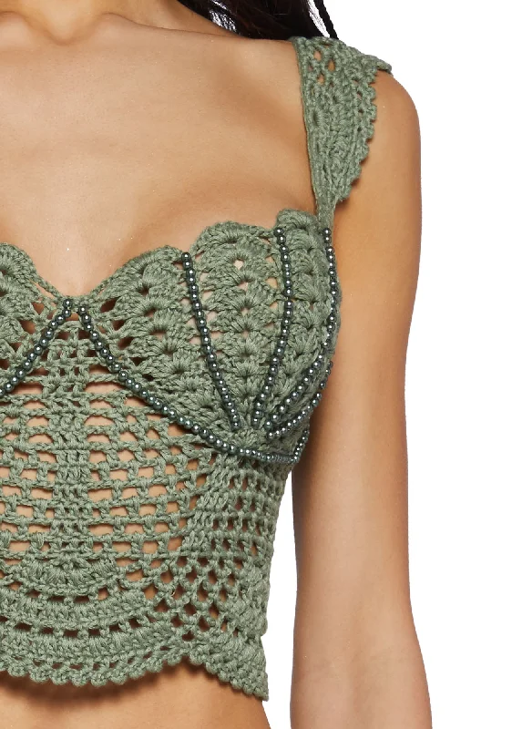 Washed Ashore Crochet Top-Green