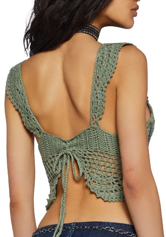 Washed Ashore Crochet Top-Green