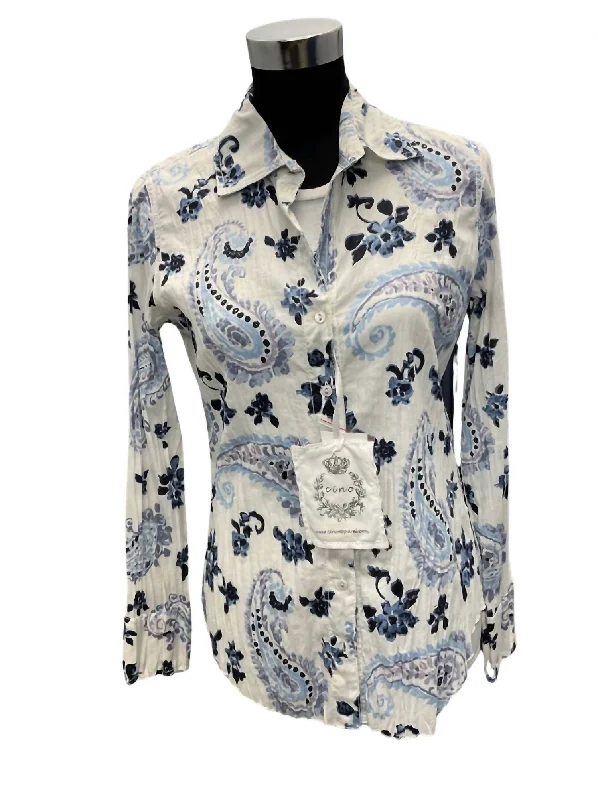 Watercolor Paisley Shirt In Blue/white