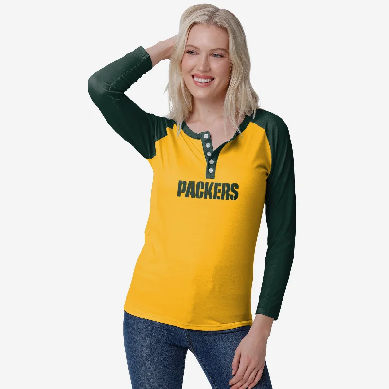 Green Bay Packers Womens Big Wordmark Long Sleeve Henley