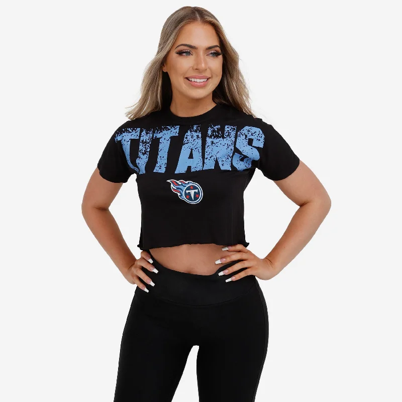 Tennessee Titans Womens Petite Distressed Wordmark Crop Top