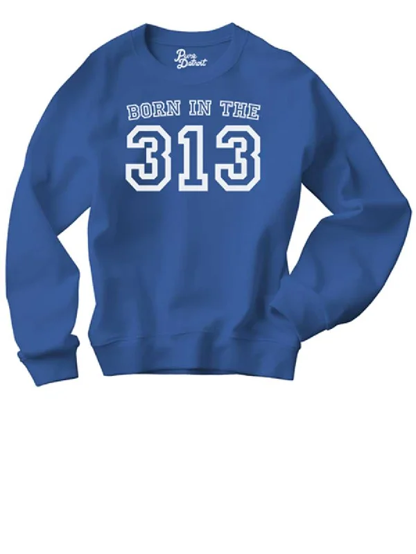 Born in the 313 Premium Sweatshirt - White / Royal Blue