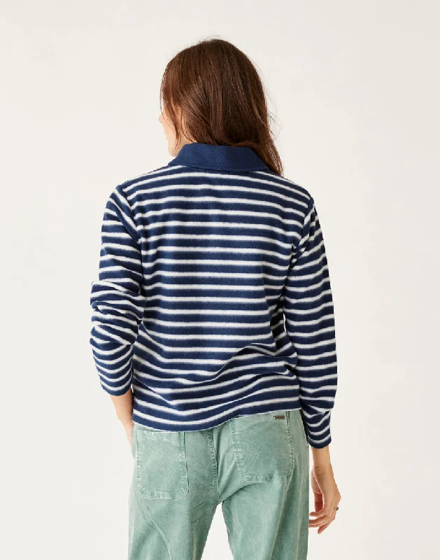 Carve Designs Clara Fleece Pullover Sweatshirt-Navy Even Stripe