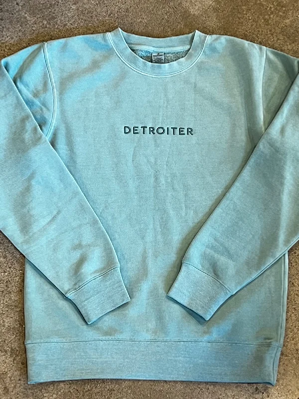 Detroiter Crew Neck- Embroidered /  White + Mint / Unisex