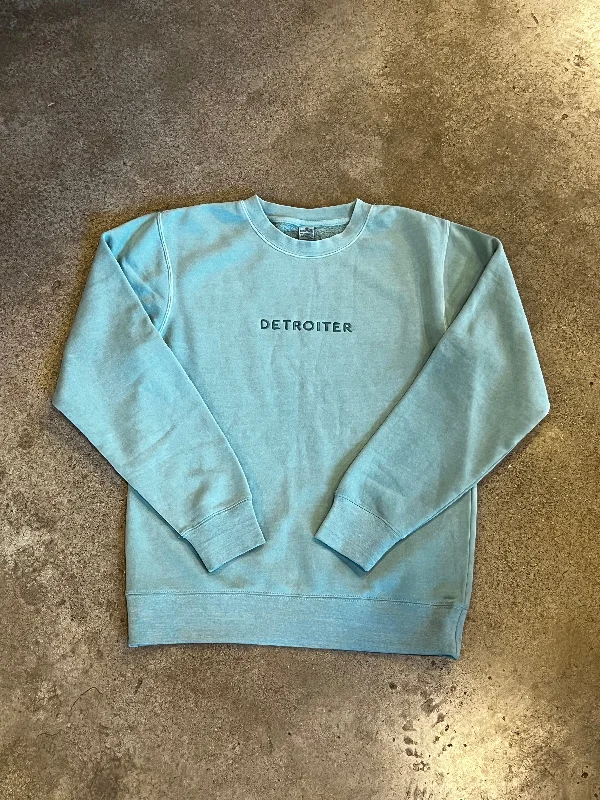 Detroiter Crew Neck- Embroidered /  White + Mint / Unisex