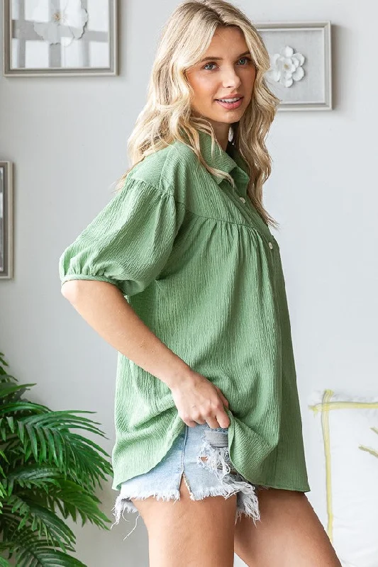 Green Collared Button Down Blouse