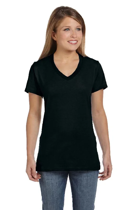 Hanes Womens Nano-T Short Sleeve V-Neck T-Shirt - Black