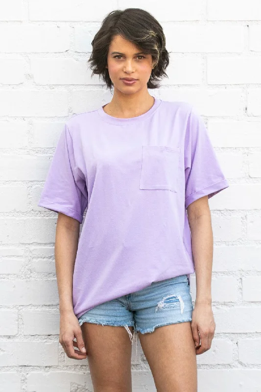 Lavender Oversized Pocket Front Short Sleeve Top