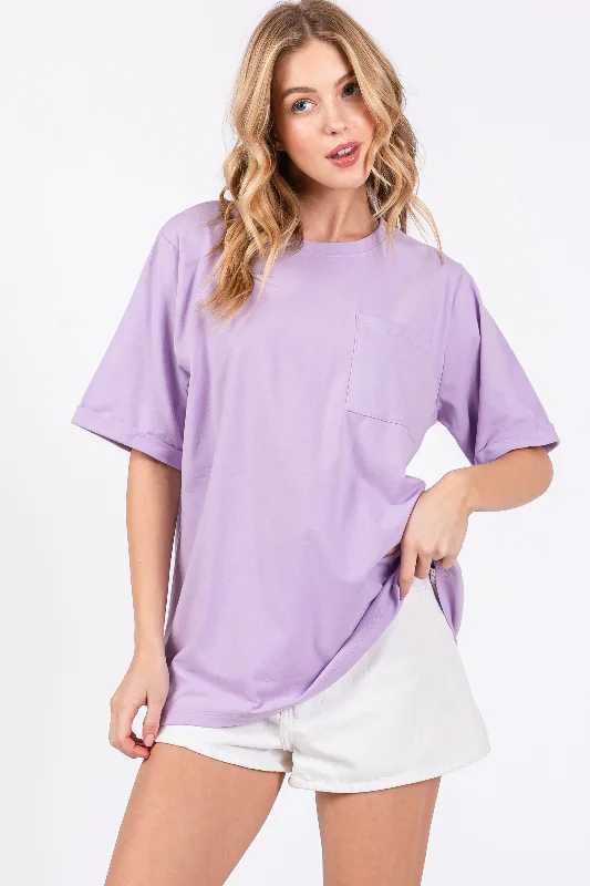 Lavender Oversized Pocket Front Short Sleeve Top