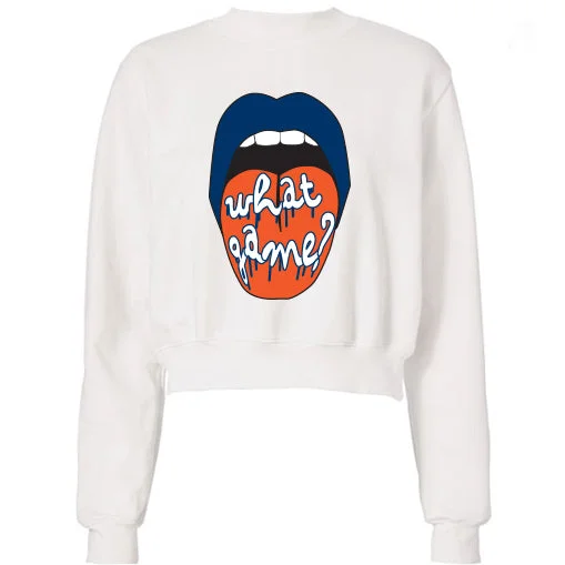 Navy & Orange What Game Lips Cropped Sweatshirt